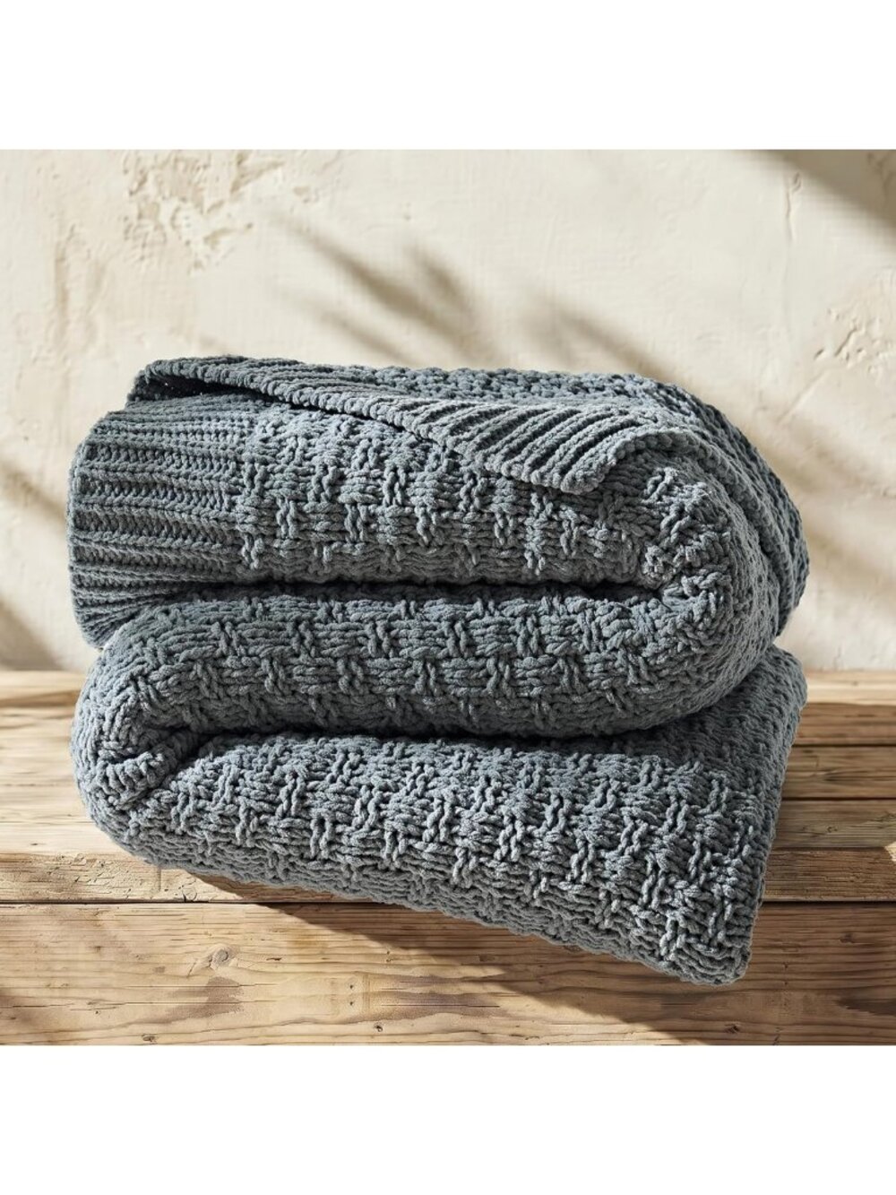 EVERGRACEHOME Chunky Chenille Knit Throw Blanket, Dusk Blue, 50" x 60